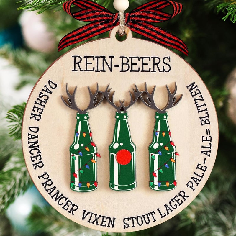 Hangwoous Funny Beer Ornament, Rein-Beers Ornament, Beer Ornaments for Tree, Funny Christmas Ornaments, Ornaments for White Elephant Gift Exchange, Coworker Gift - Image 1